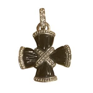 Judith Ripka Pendant/Enhancer Sterling Silver & Black Onyx Maltese Cross w/ CZ's